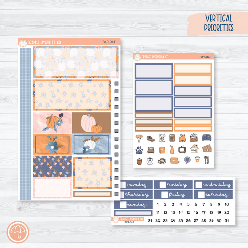 Romantic Autumn Pumpkin Kit | Plum Vertical Priorities 7x9 Planner Kit Stickers | Wonderfall | 349-041