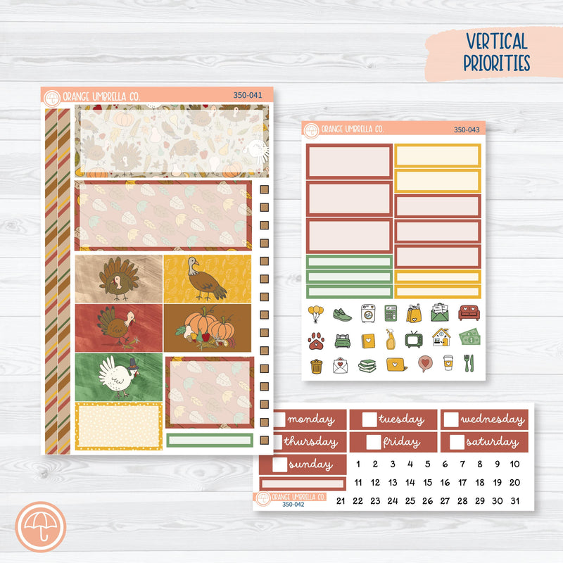 Thanksgiving Planner Kit | Plum Vertical Priorities 7x9 Planner Kit Stickers | Turkey Trot | 350-041