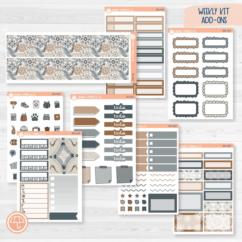 Neutral Florals And Shapes | Weekly Add-On Planner Kit Stickers | Serenity | 351-012