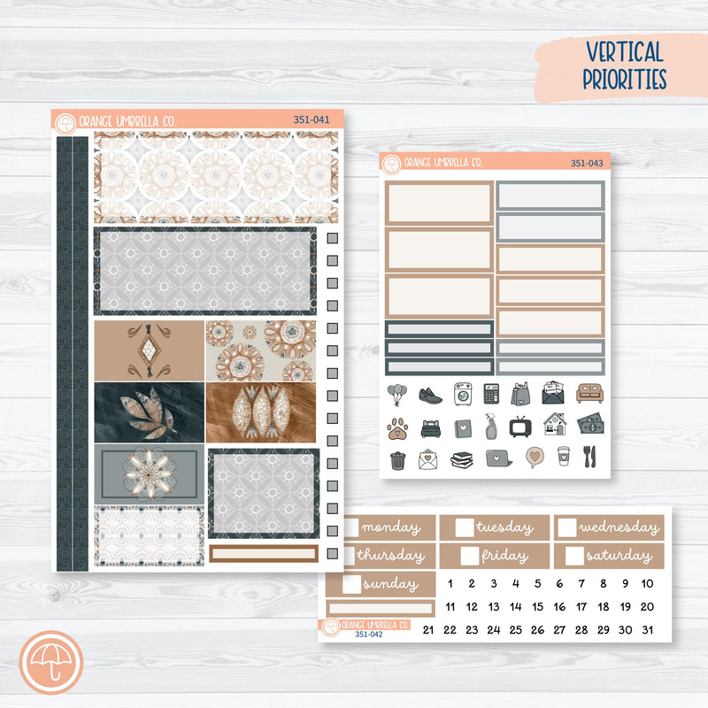 Neutral Florals And Shapes | Plum Vertical Priorities 7x9 Planner Kit Stickers | Serenity | 351-041