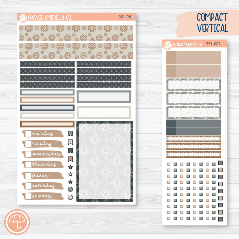 Neutral Florals And Shapes | A5 Compact Vertical Planner Kit Stickers for Erin Condren | Serenity | 351-081