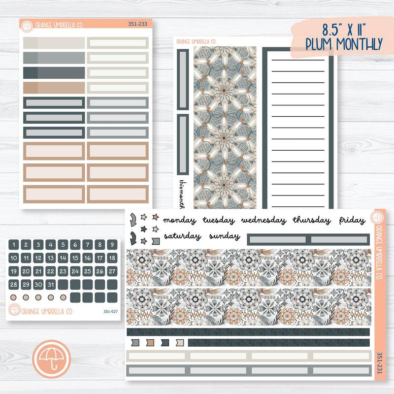 Neutral Florals And Shapes | 8.5x11 Plum Monthly Planner Kit Stickers | Serenity | 351-231