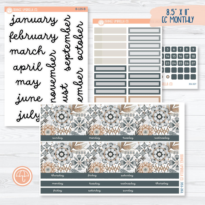 Neutral Florals And Shapes | 8.5 ECLP Monthly Planner Kit Stickers | Serenity | 351-261