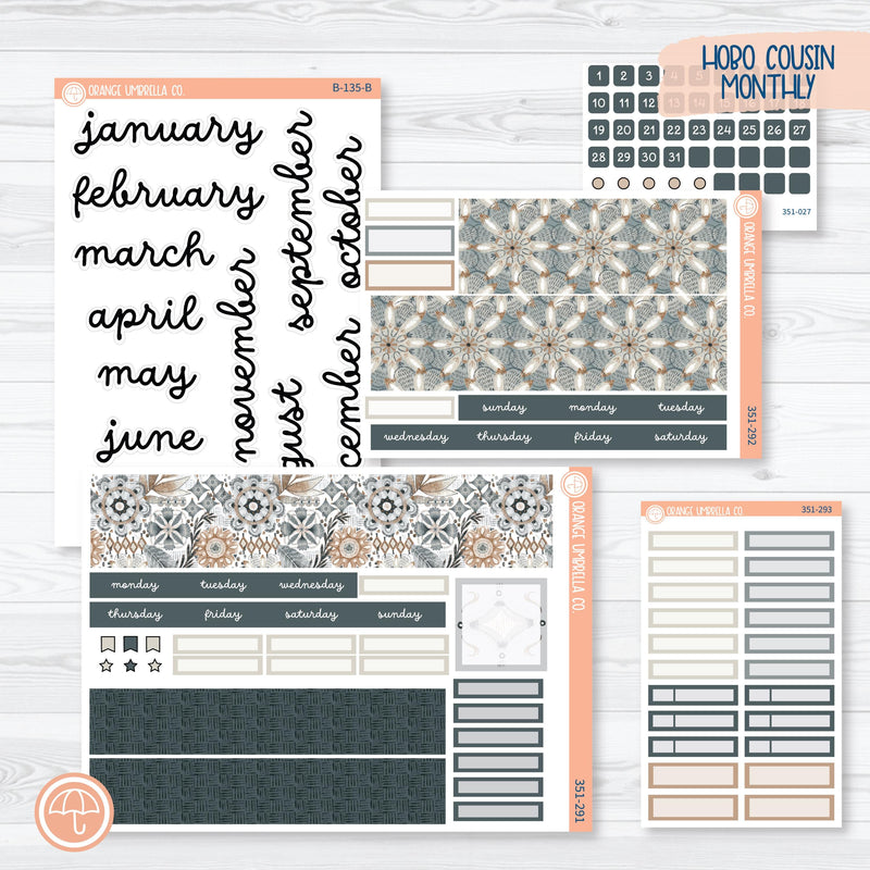 Neutral Florals And Shapes | Hobonichi Cousin Monthly Planner Kit Stickers | Serenity | 351-291