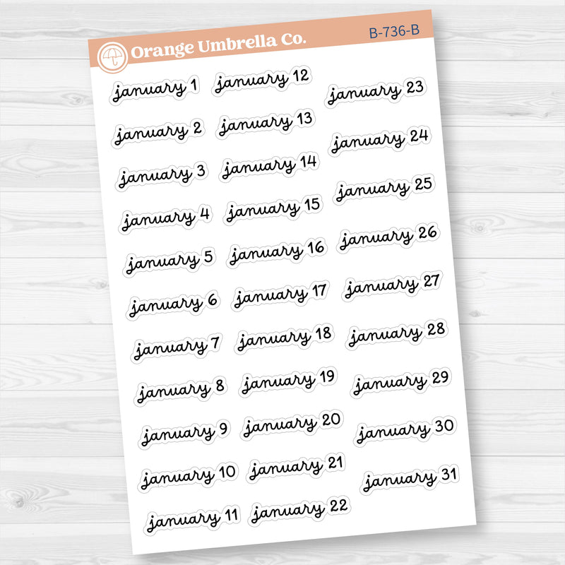 Dates of the Month Planner Stickers and Labels | F16 Script | B-736-741-B