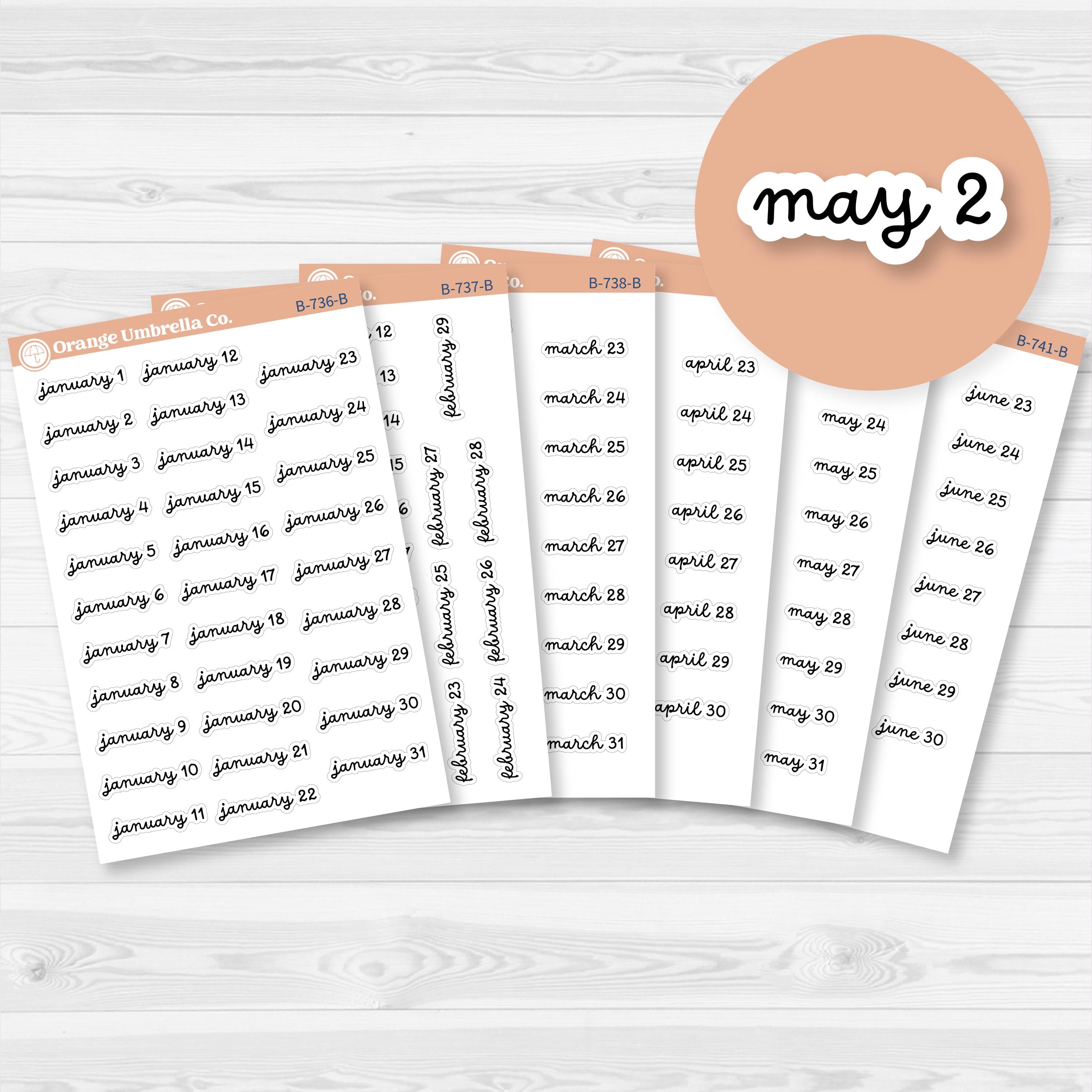 Dates of the Month Planner Stickers and Labels | F16 Script | B-736-741-B