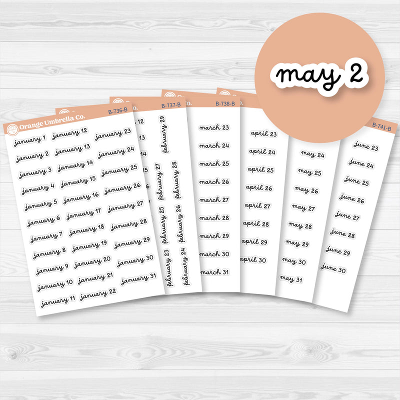 Dates of the Month Planner Stickers and Labels | F16 Script | B-736-741-B