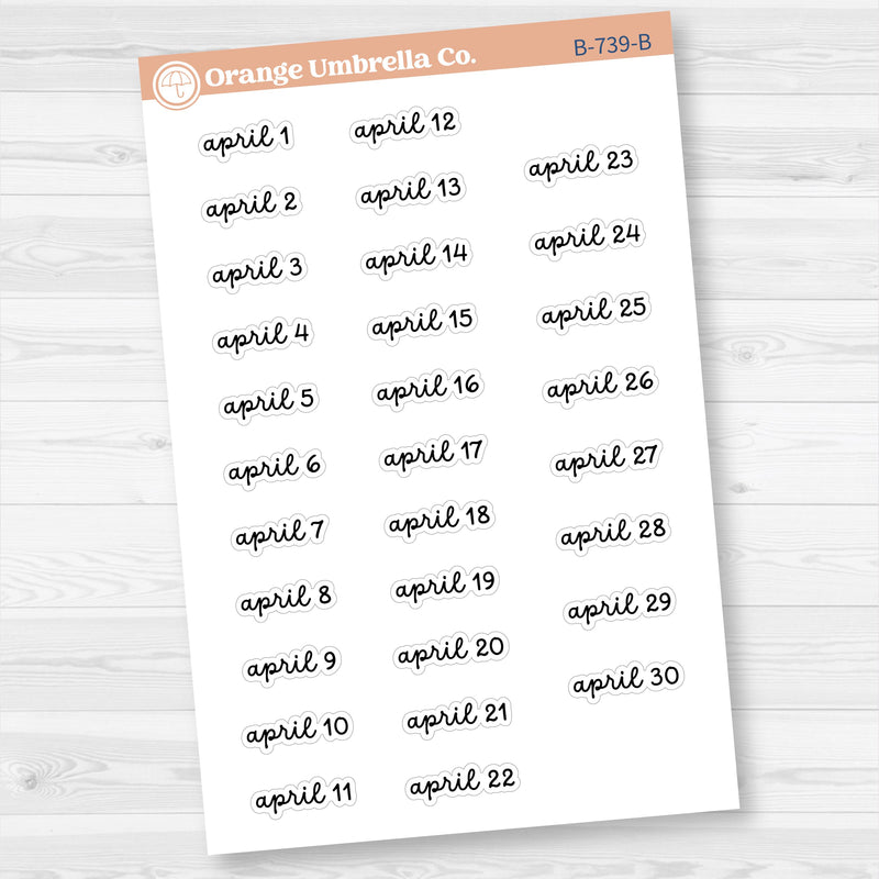 Dates of the Month Planner Stickers and Labels | F16 Script | B-736-741-B