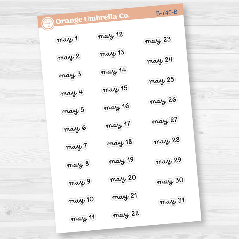 Dates of the Month Planner Stickers and Labels | F16 Script | B-736-741-B