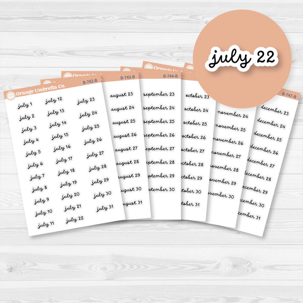 Dates of the Month Planner Stickers and Labels | F16 Script | B-742-747-B