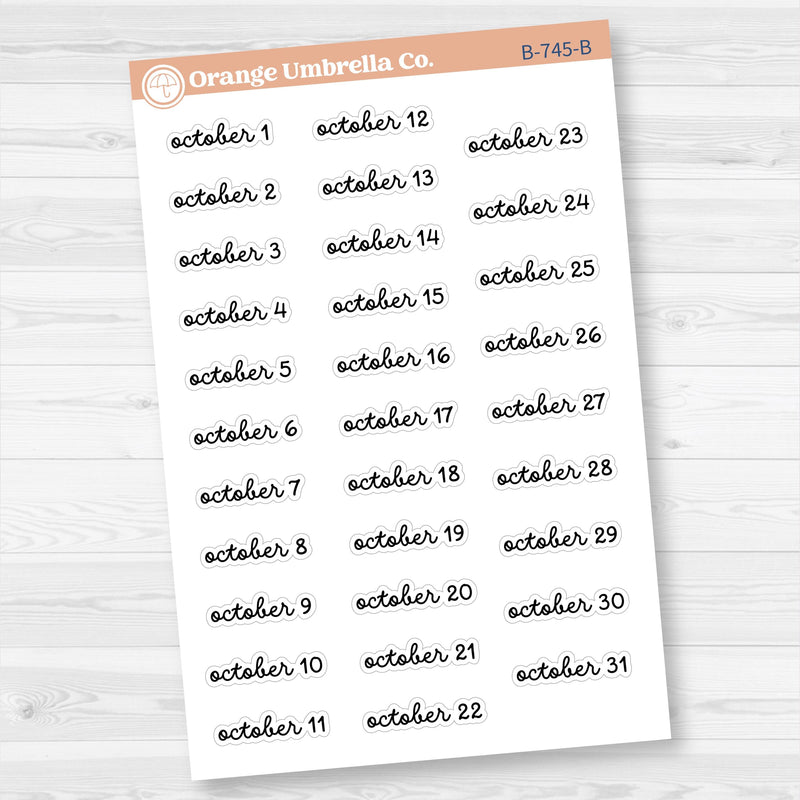 Dates of the Month Planner Stickers and Labels | F16 Script | B-742-747-B