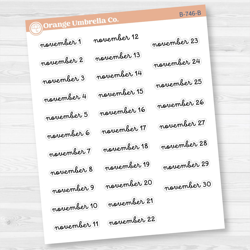 Dates of the Month Planner Stickers and Labels | F16 Script | B-742-747-B