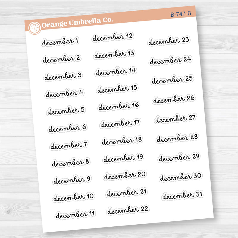 Dates of the Month Planner Stickers and Labels | F16 Script | B-742-747-B