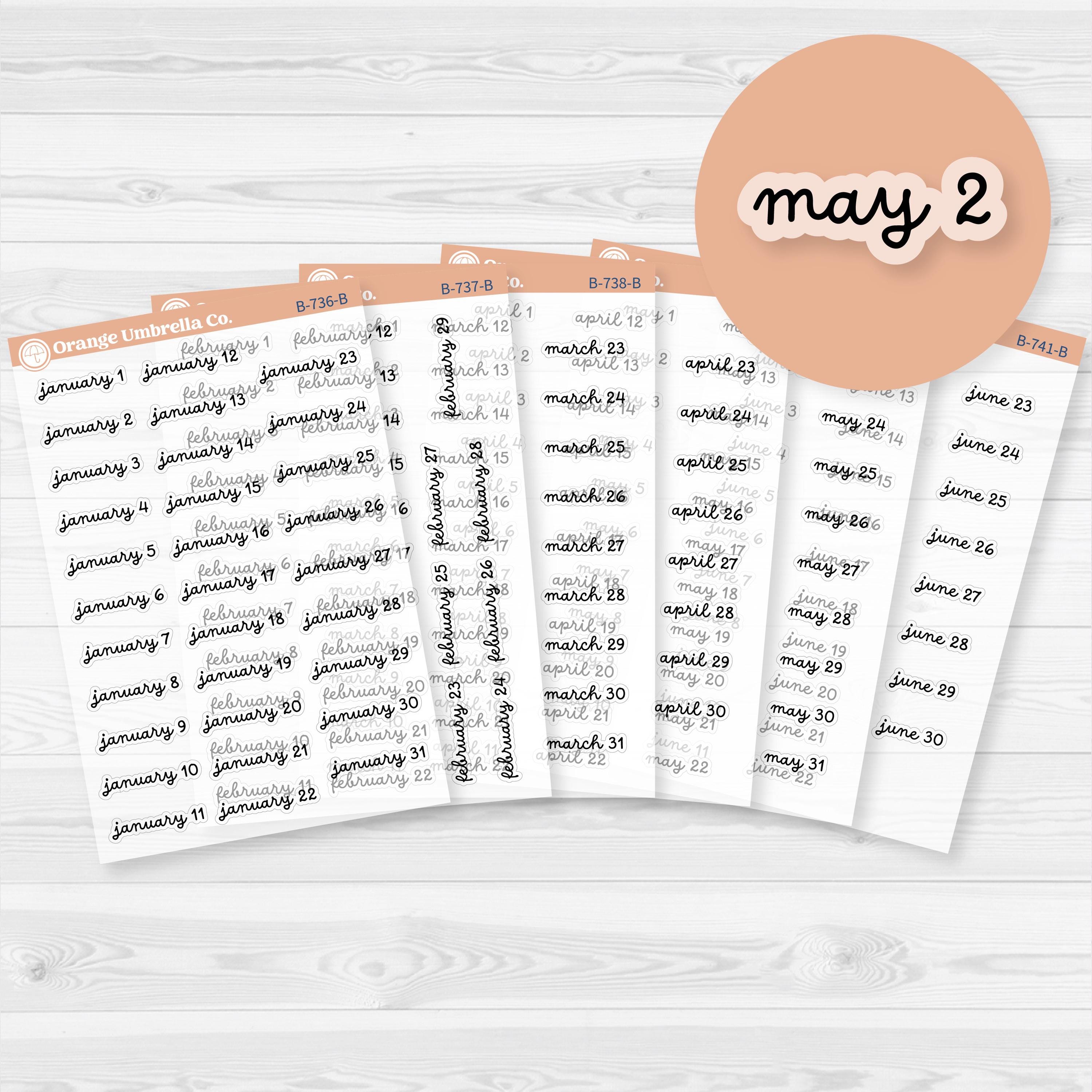 Dates of the Month Planner Stickers and Labels | F16 Script Clear Matte | B-736-741-BCM