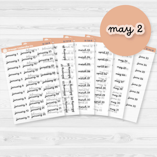 Dates of the Month Planner Stickers and Labels | F16 Script Clear Matte | B-736-741-BCM