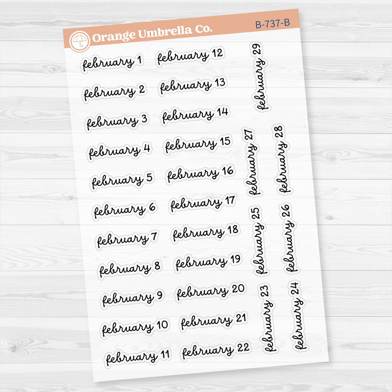 Dates of the Month Planner Stickers and Labels | F16 Script Clear Matte | B-736-741-BCM