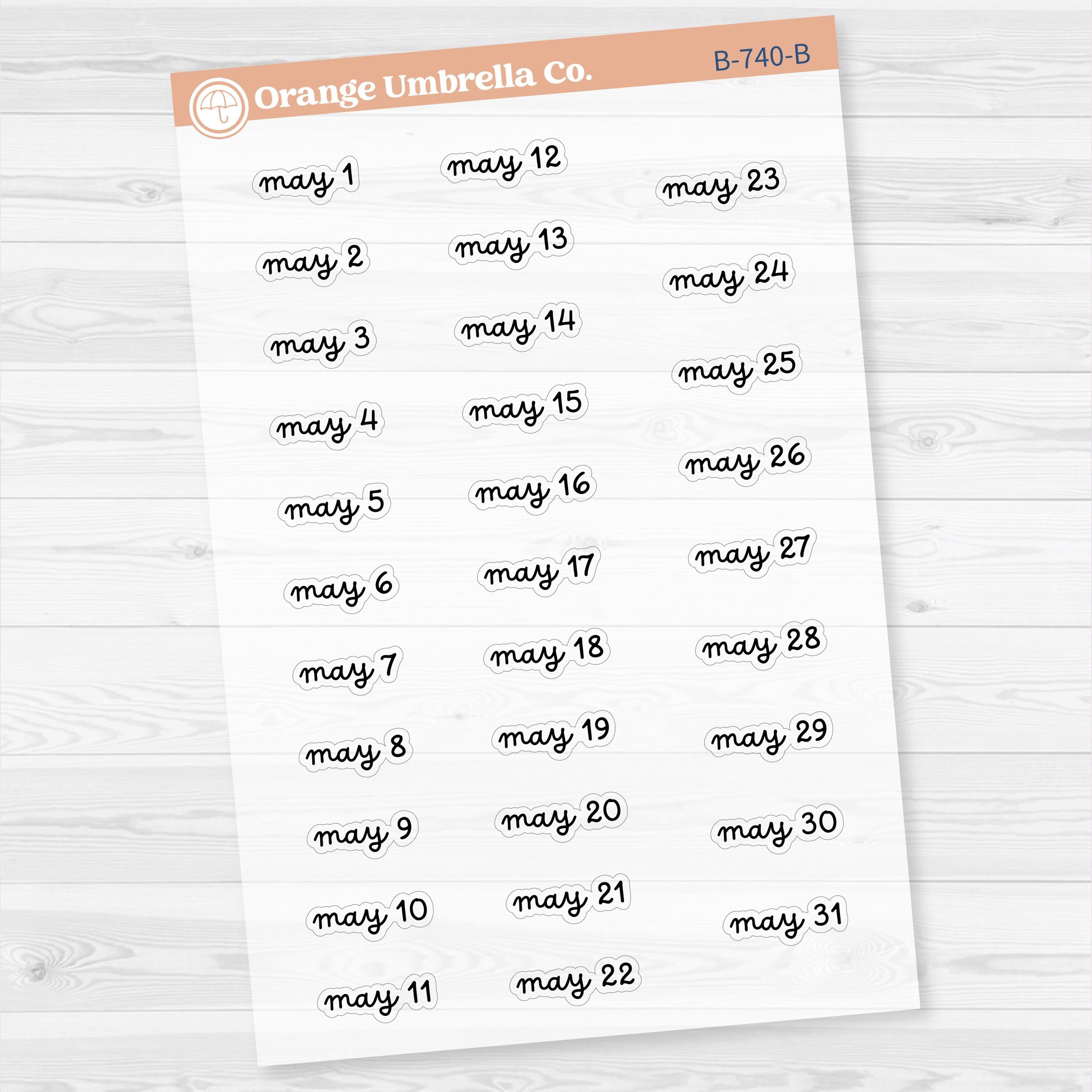 Dates of the Month Planner Stickers and Labels | F16 Script Clear Matte | B-736-741-BCM