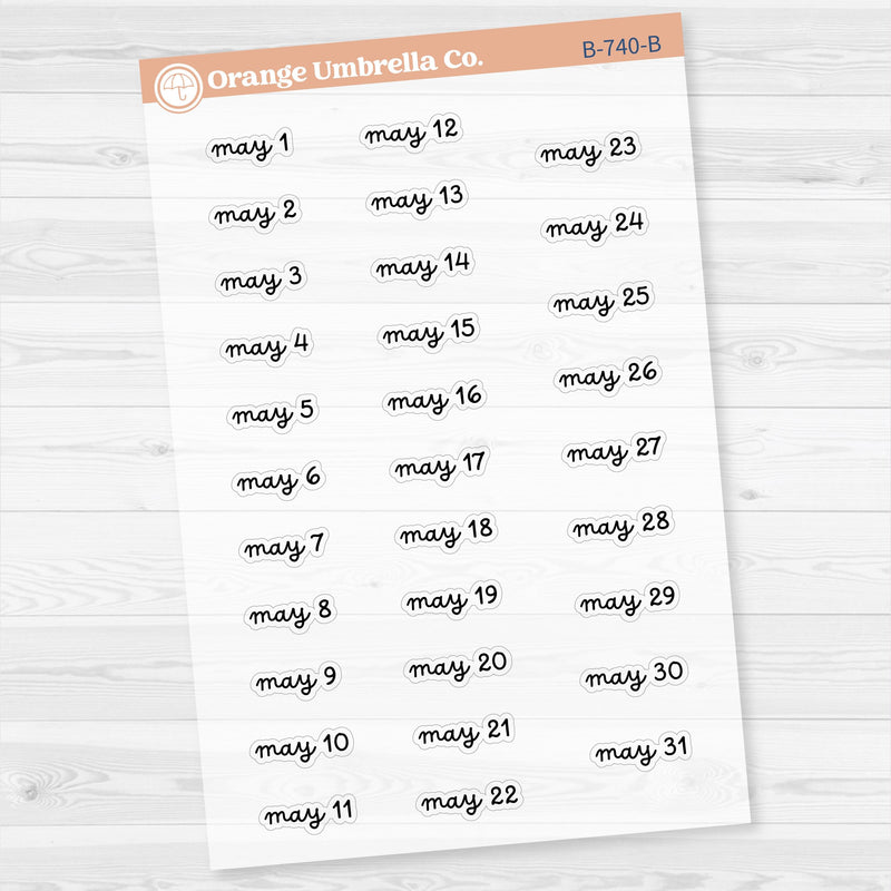 Dates of the Month Planner Stickers and Labels | F16 Script Clear Matte | B-736-741-BCM