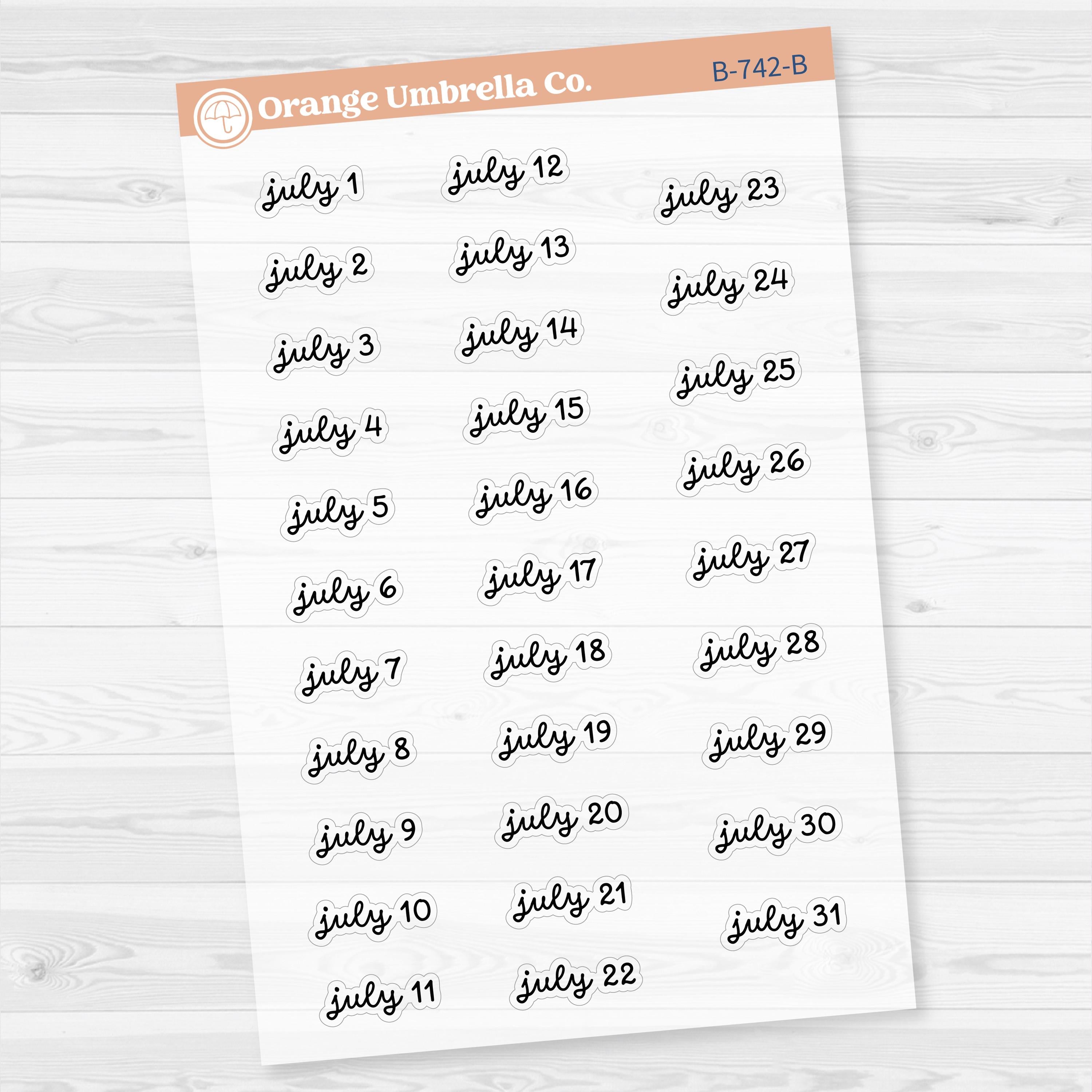 Dates of the Month Planner Stickers and Labels | F16 Script Clear Matte | B-742-747-BCM
