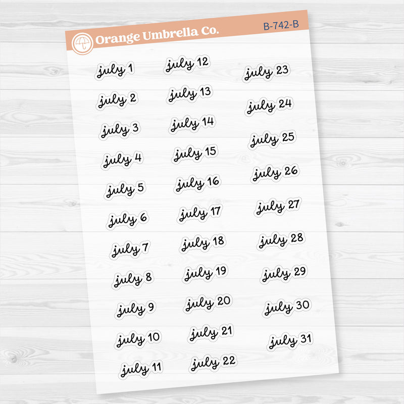 Dates of the Month Planner Stickers and Labels | F16 Script Clear Matte | B-742-747-BCM