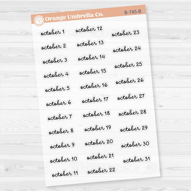 Dates of the Month Planner Stickers and Labels | F16 Script Clear Matte | B-742-747-BCM