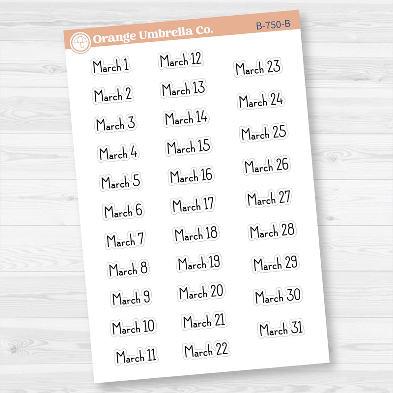 Dates of the Month Planner Stickers and Labels | F16 Print | B-748-753-B