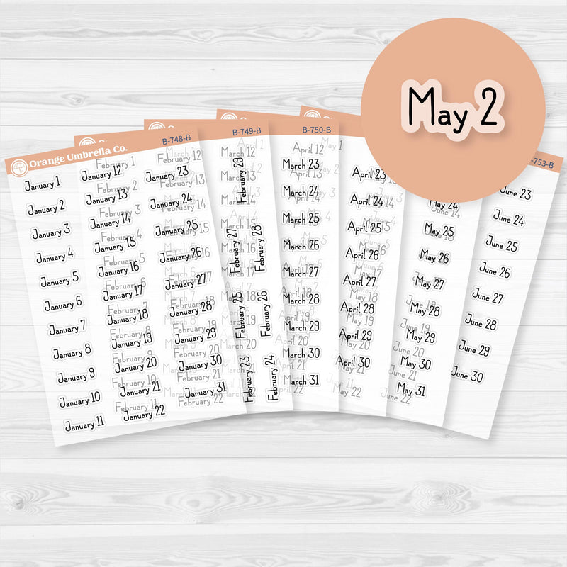 Dates of the Month Planner Stickers and Labels | F16 Print Clear Matte | B-748-753-BCM