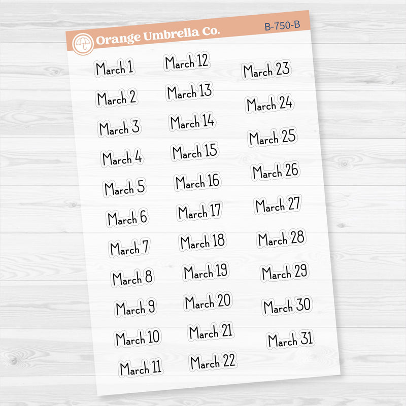 Dates of the Month Planner Stickers and Labels | F16 Print Clear Matte | B-748-753-BCM