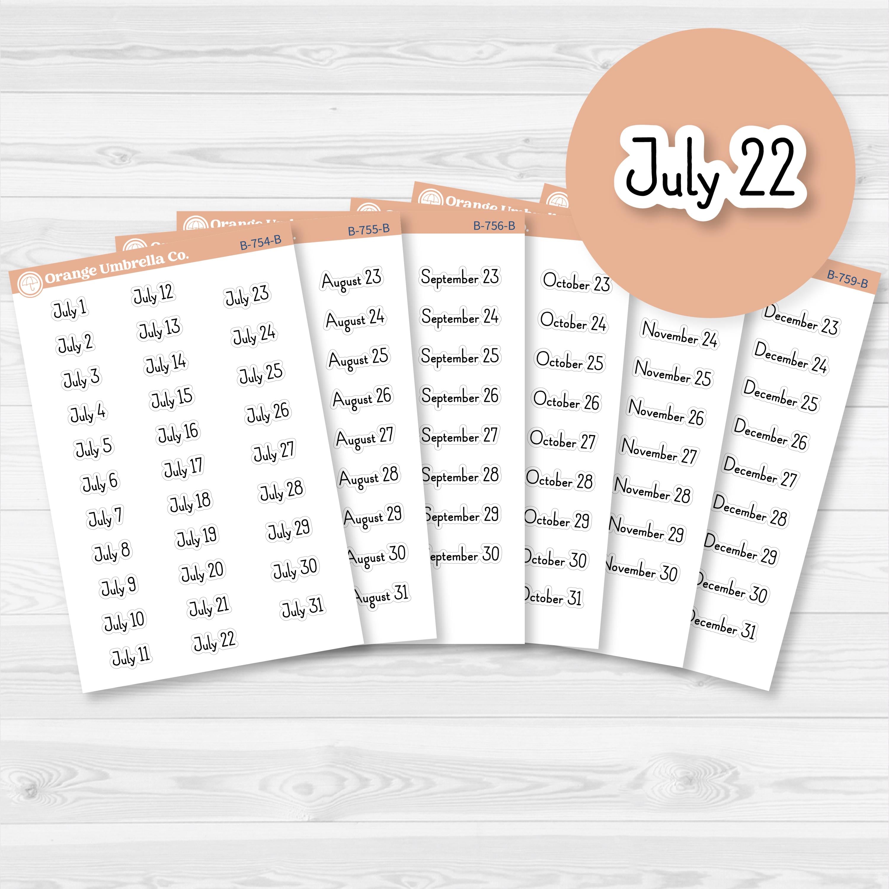 Dates of the Month Planner Stickers and Labels | F16 Print | B-754-759-B