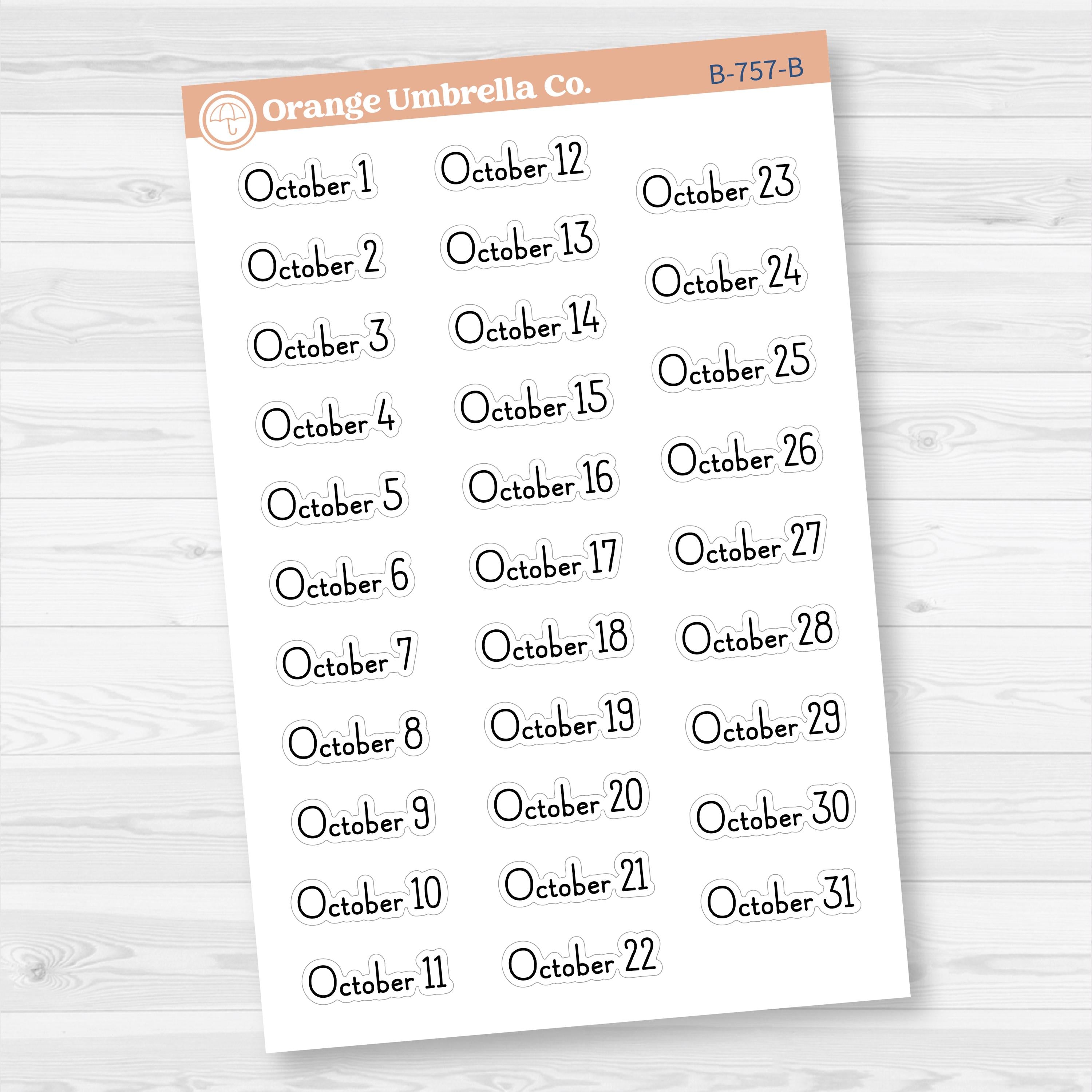 Dates of the Month Planner Stickers and Labels | F16 Print | B-754-759-B