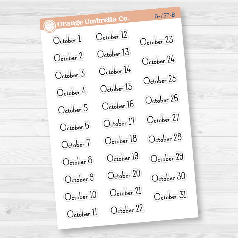 Dates of the Month Planner Stickers and Labels | F16 Print | B-754-759-B