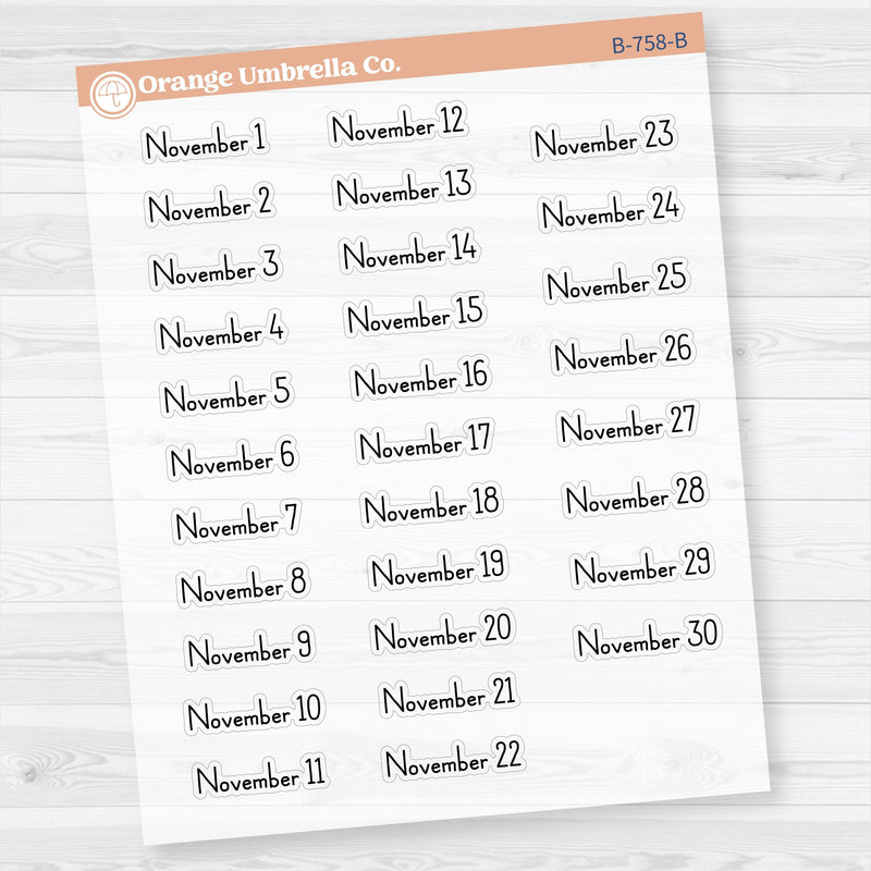 Dates of the Month Planner Stickers and Labels | F16 Print Clear Matte | B-754-759-BCM