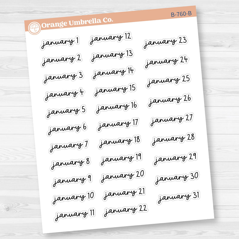 Dates of the Month Planner Stickers and Labels | FC17 Script | B-760-765-B