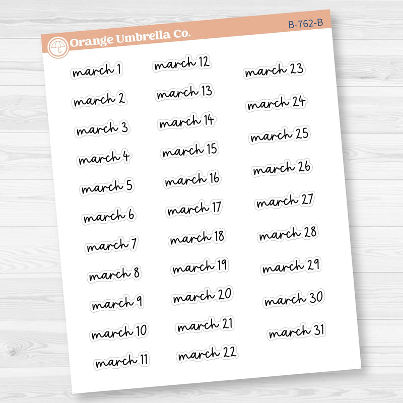 Dates of the Month Planner Stickers and Labels | FC17 Script | B-760-765-B