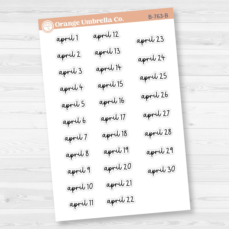 Dates of the Month Planner Stickers and Labels | FC17 Script | B-760-765-B