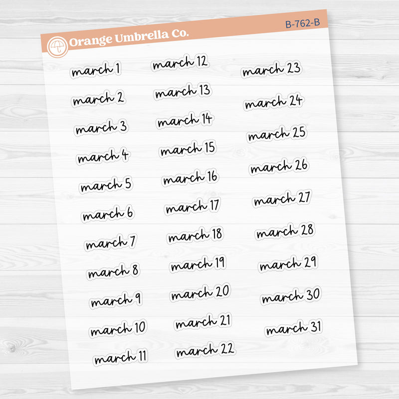 Dates of the Month Planner Stickers and Labels | FC17 Script Clear Matte | B-760-765-BCM