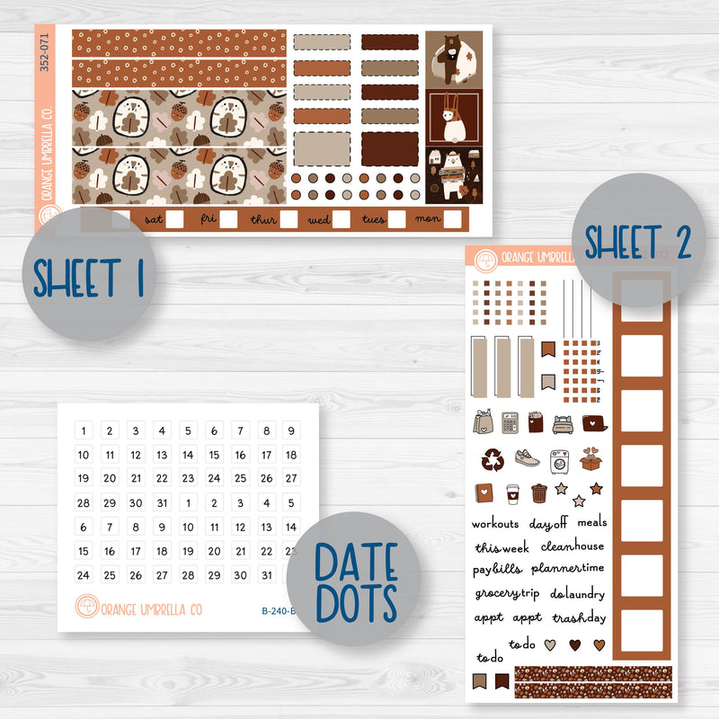 Winter Animals | Hobonichi Weeks Planner Kit Stickers | Hibernate | 352-071