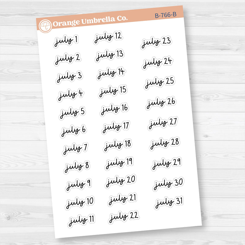 Dates of the Month Planner Stickers and Labels | F17 Script | B-766-771-B