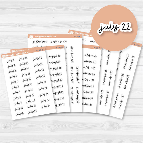 Dates of the Month Planner Stickers and Labels | F17 Script | B-766-771-B