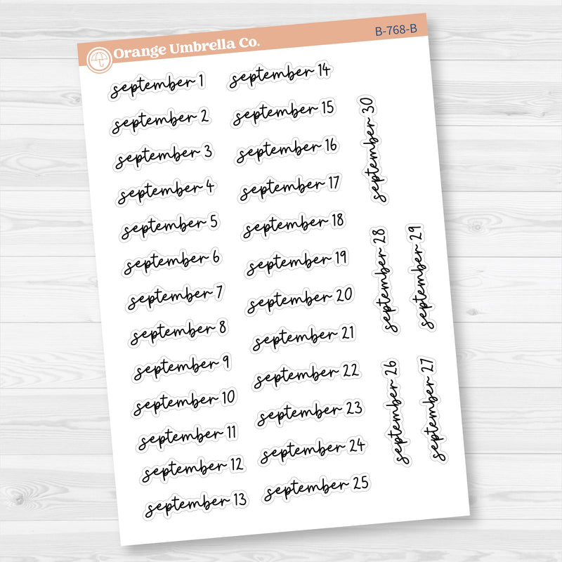 Dates of the Month Planner Stickers and Labels | F17 Script | B-766-771-B