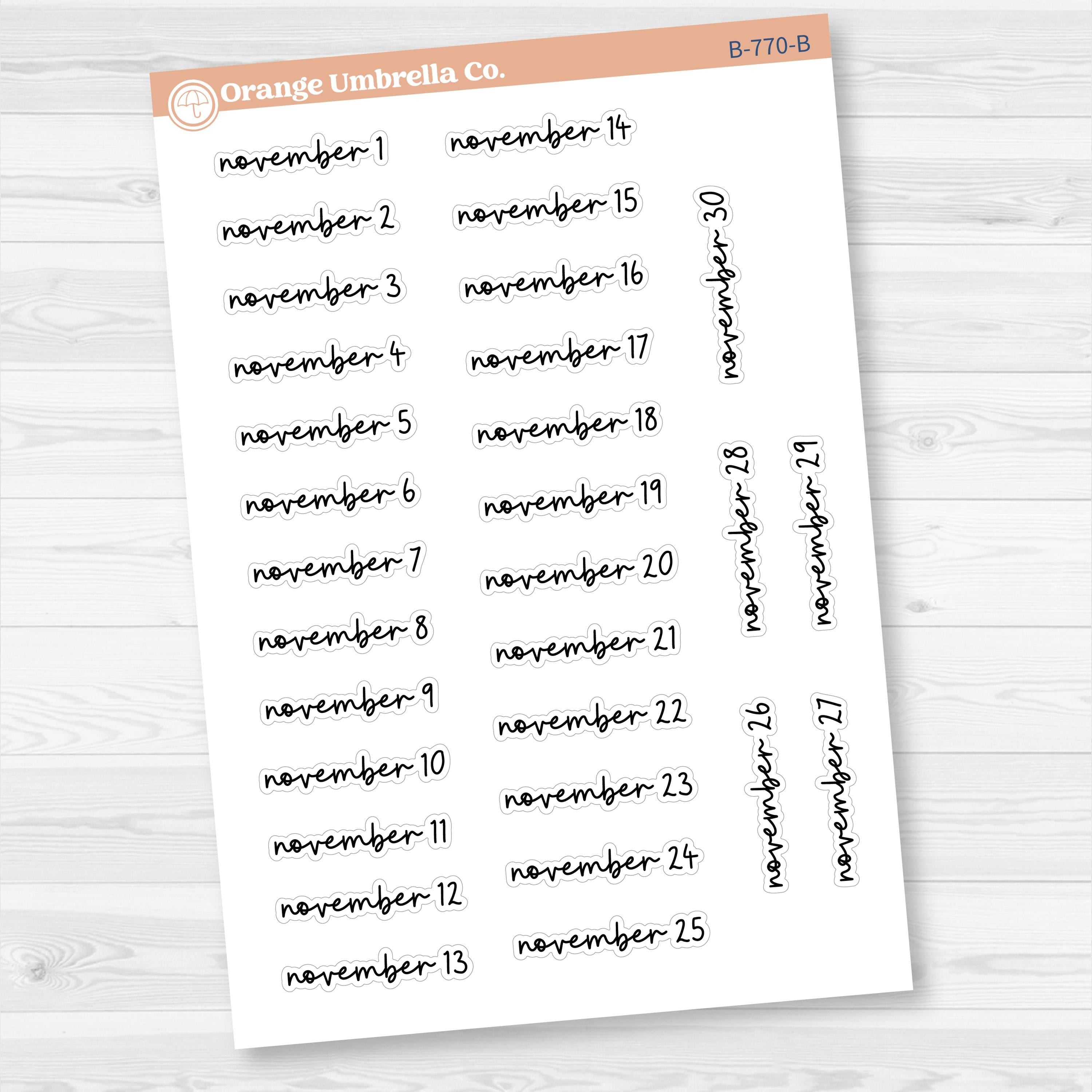 Dates of the Month Planner Stickers and Labels | F17 Script | B-766-771-B
