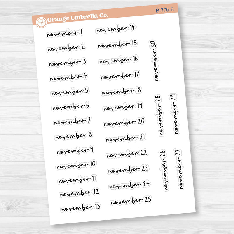 Dates of the Month Planner Stickers and Labels | F17 Script | B-766-771-B