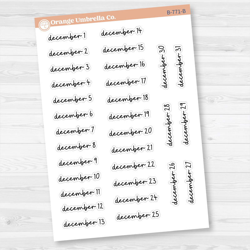 Dates of the Month Planner Stickers and Labels | F17 Script | B-766-771-B