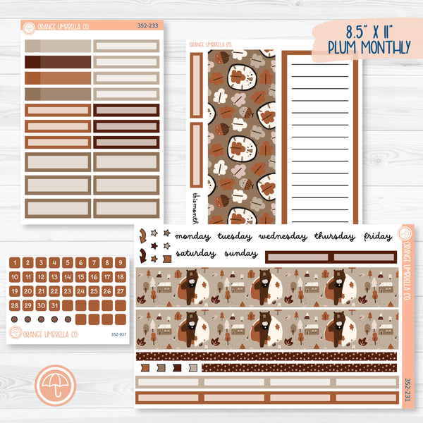 Winter Animals Kit | 8.5x11 Plum Monthly Planner Kit Stickers | Hibernate | 352-231