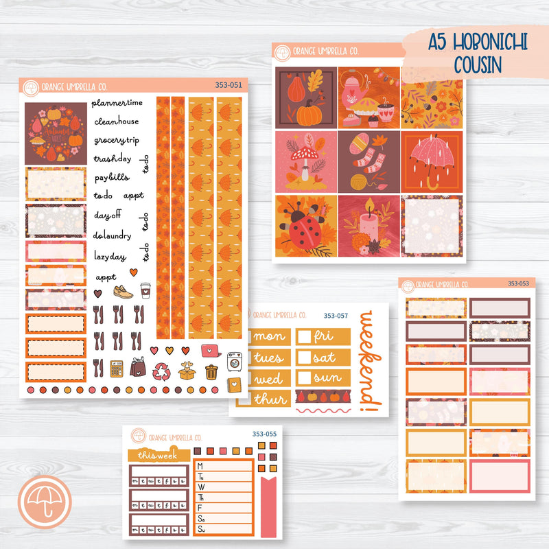 Autumn Vibes Kit | Hobonichi Cousin Planner Kit Stickers | Fall Around | 353-051