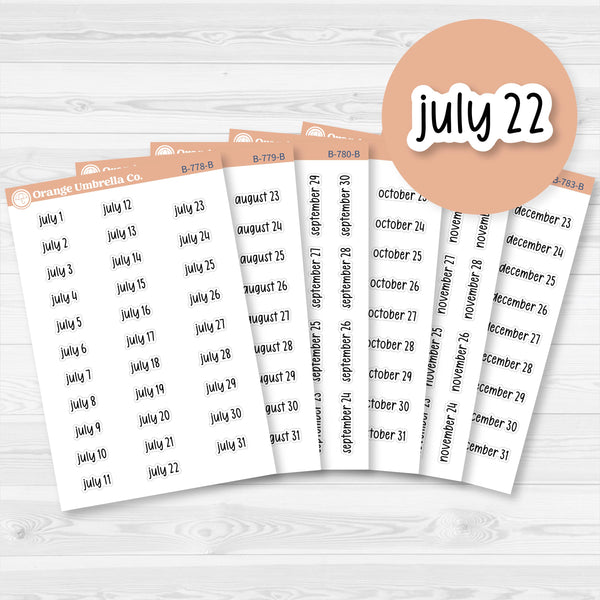 Dates of the Month Planner Stickers and Labels | F17 Print | B-778-783-B