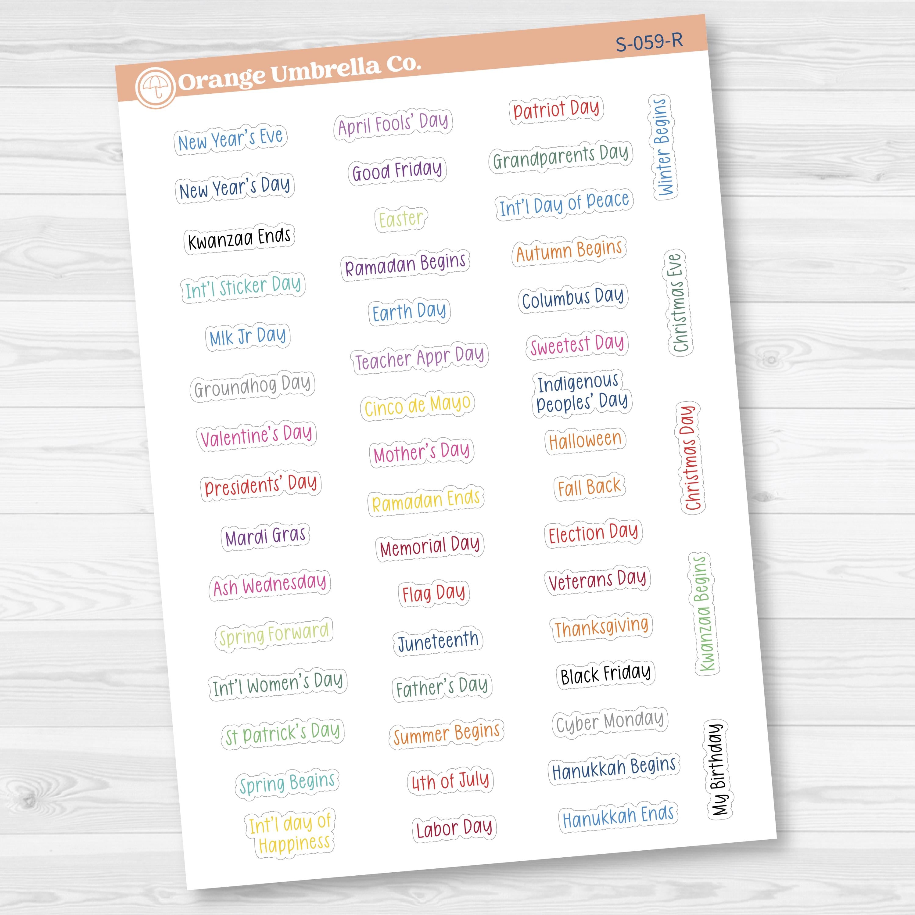 US Holiday - Mini Print Script Planner Stickers | Hobonichi Cousin | F17 Print | S-059