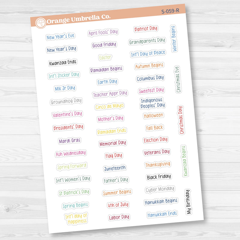 US Holiday - Mini Print Script Planner Stickers | Hobonichi Cousin | F17 Print | S-059