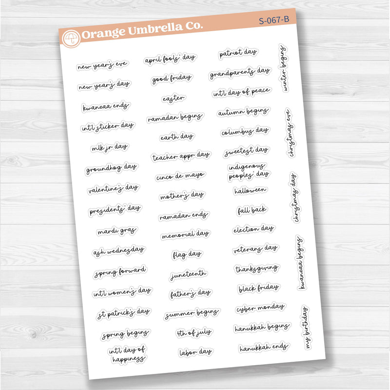 US Holiday Jen Plans Script Planner Stickers | F17 Script | S-067