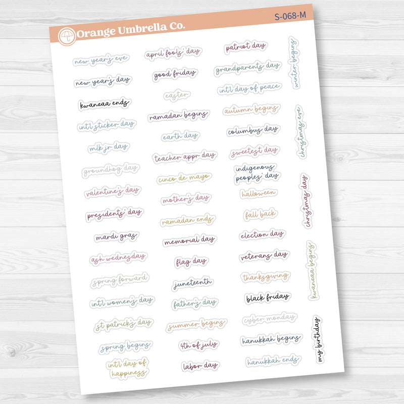 US Holiday - Mini Script Planner Stickers | Hobonichi Cousin | F17 Script | S-068